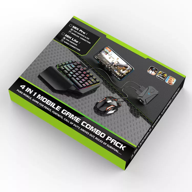 4 In 1 Mobile Game Combo Pack (Mouse & K.B Converter,Sing Handed K.B,Gaming Mouse)
